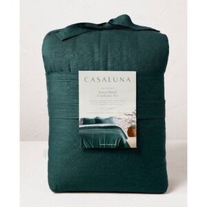 King /California Casaluna Heavyweight Linen Blend Comforter & Sham Set Dark Teal